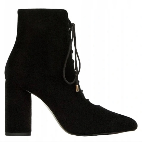 Zara | Black Velvet Lace Up Heeled Bootie Size 35 - Picture 1 of 10